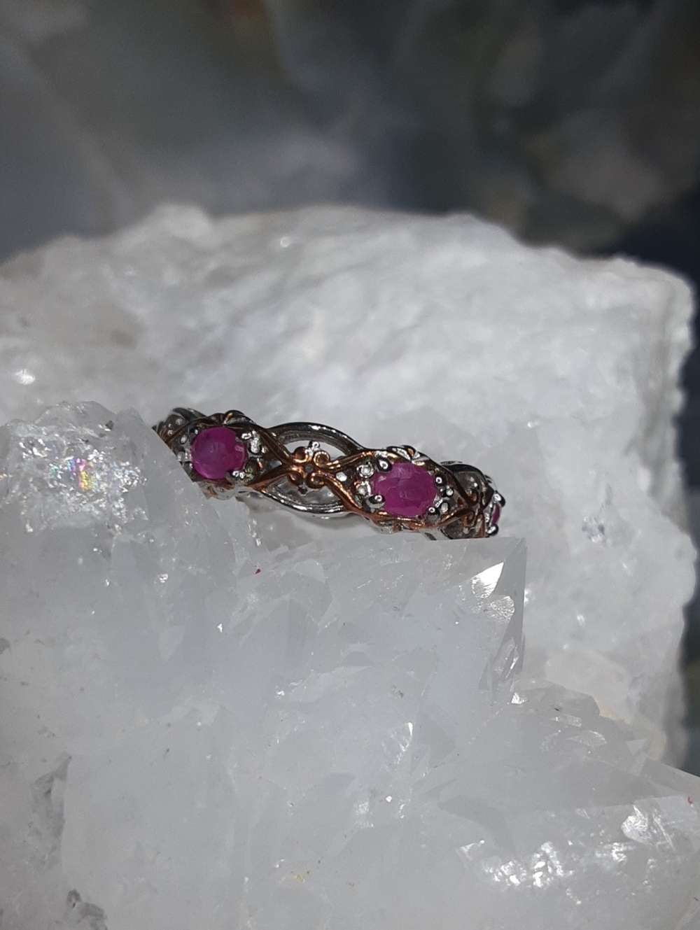 925 Genuine Pink Ruby Band Ring.